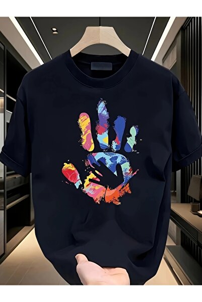 YRN COLLECTION تي شيرت أسود للجنسين للنساء/الرجال مطبوع عليه رقبة دائرية وأكم...