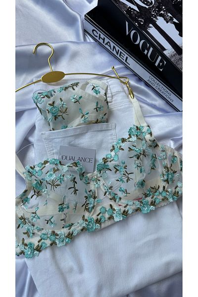 DUALANCE Marla Flower Floral Patterned Underwire Uncovered Brode Bra Set
