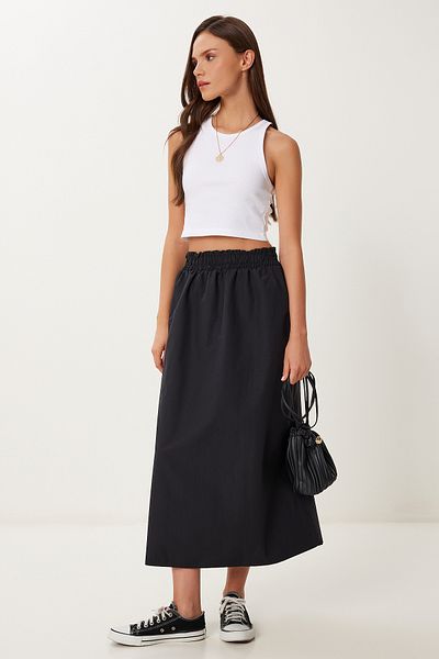 Lovelyİstanbul Summer Flared Woven Skirt Black Lmx0085