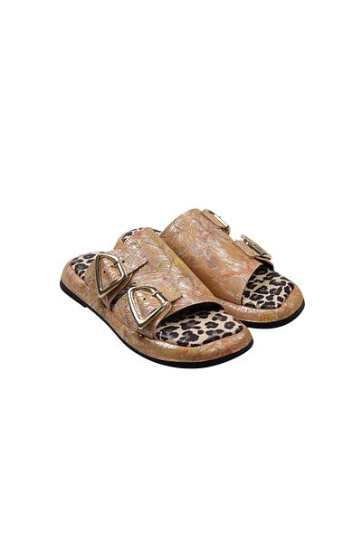 Lady Mia Elera Genuine Leather Women's Slippers with Buckle Detail