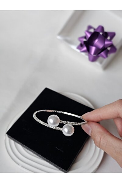 Roya Happiness TAŞLI SU YOLU ESNEK BİLEKLİK GÜMÜŞ RENK İNCİLİ KADIN BİLEKLİK ...