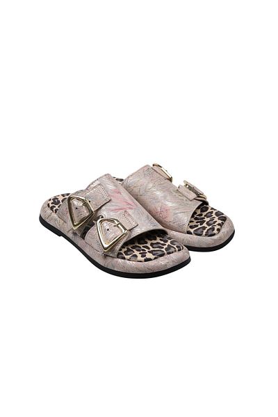 Lady Mia Elera Genuine Leather Women's Slippers with Buckle Detail