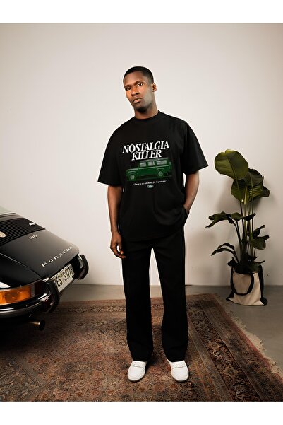 PERISENSE تي شيرت أسود للجنسين للنساء/الرجال مطبوع عليه رقبة دائرية وأكمام قص...