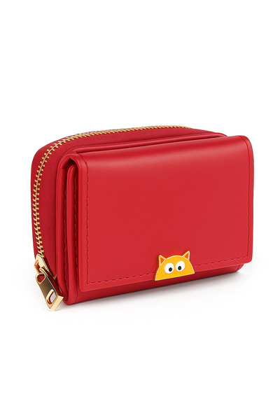 zetus Red Women's Wallet with Cat Detail