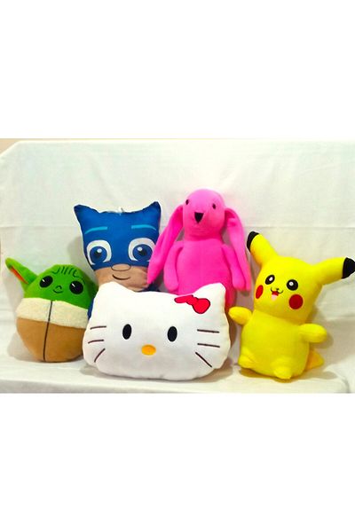Pufline Set of Five Pink Rabbit, Pikachu, Helo Kitty Pillow, Pajamas and Baby Yoda