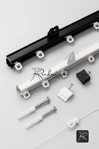 rendecioğlutekstil Tekli Alüminyum Korniş – Siyah Renk Seçenekli, Tavan Montajlı 175 cm