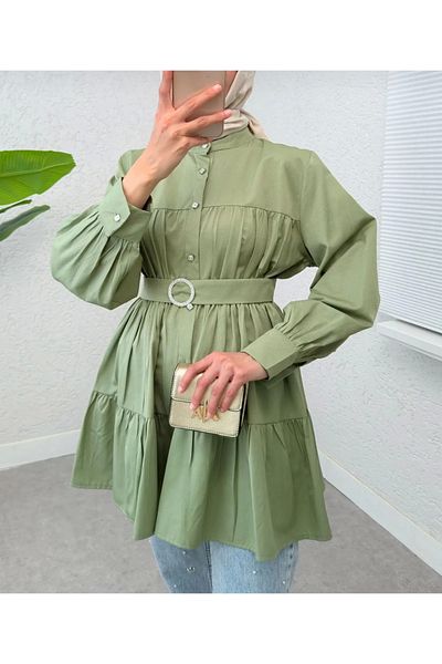 DEFNECE BUTİK Tunic with Belted Elastic Waist