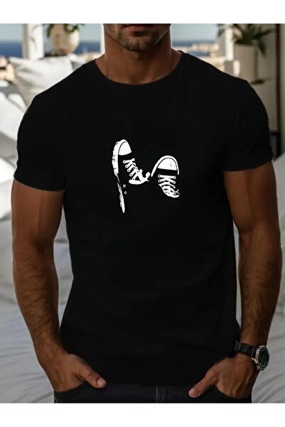 PERISENSE تي شيرت أسود للجنسين للنساء/الرجال مطبوع عليه رقبة دائرية وأكمام قص...