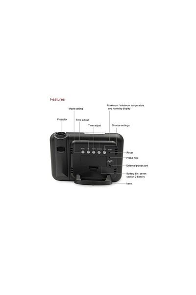dalimag Desk clock, digital, permanent projection, alarm and indoor weather station