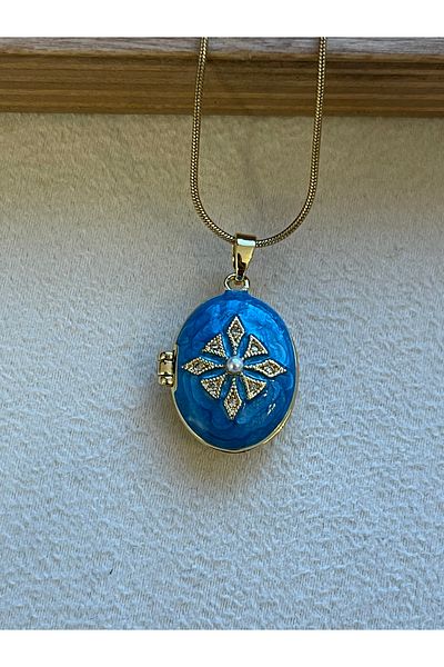 Rupen Kraft 316 L Surgical Steel Blue Enamel Antique Model Steel Locket Necklace