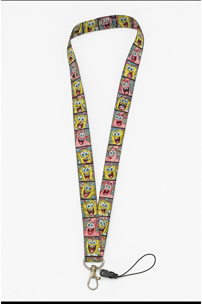 facnspt حزام رقبة ملون بتصميم سبونج بوب وباتريك - حامل مفاتيح وحامل هاتف