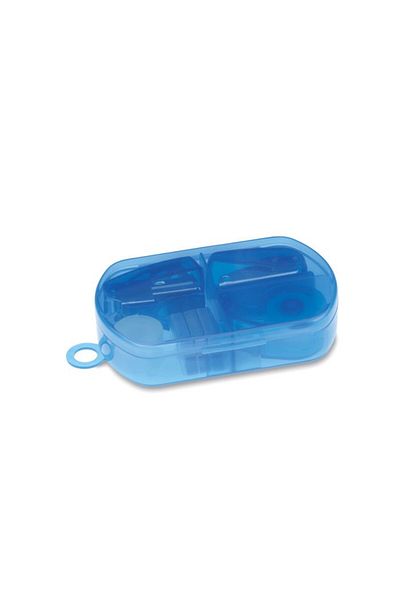 dalimag Set papetarie, Mini Perforator, Banda Adeziva si Capsator cu 300 capse, Cutie Transparenta, Albastru