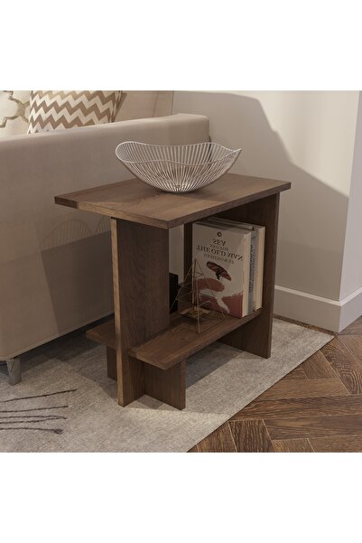 Misinko Elaris Yan Sehpa | 50 x 35 cm - Raflı Ceviz Renkli