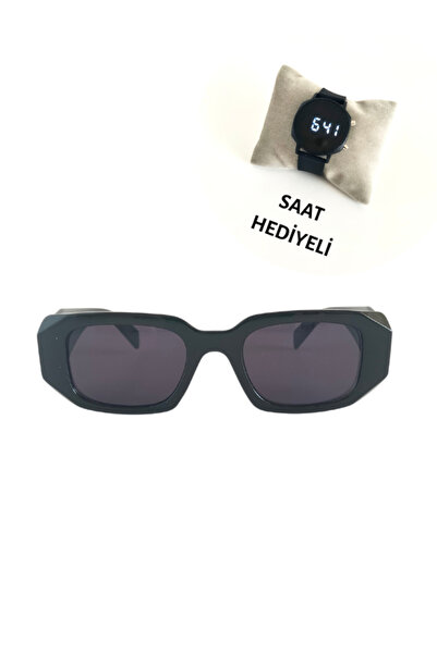 otio نظارة شمسية نسائية سوداء PRD موديل ساعة رقمية مع هدية