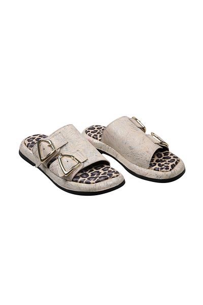 Lady Mia Elera Genuine Leather Women's Slippers with Buckle Detail
