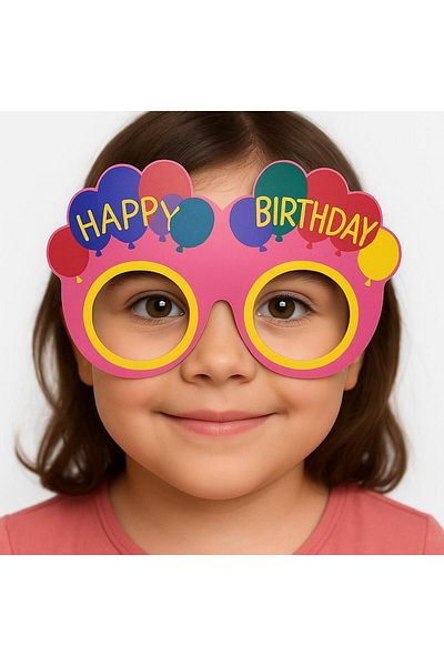 Skygo Balloon Patterned Cardboard Birthday Glasses 6 Pieces Pink Color