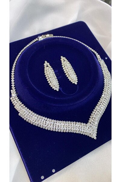 Azra Accessories Zirkon Taşlı Takı Seti Kolye Küpe