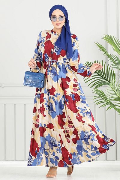 ModaMerve Buy Tunic Hijab Dress 7124Bgs895-M Indigo