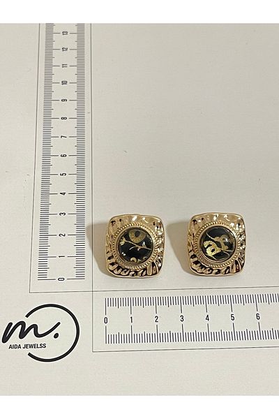 Rupen Kraft Black Stone Embroidered Design Earrings in Gold Color