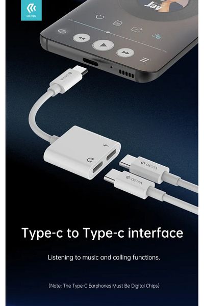 Devia Devia USB-C to 2 USB-C Adapter White