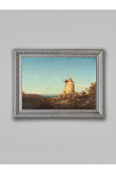 WoodyArts Moara de vânt și apus de soare - cadru gri antic