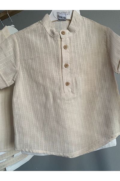 cacakids Judge Collar Organic Linen Boy's Bottom Top Set