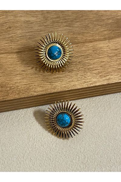 Rupen Kraft 316 L Surgical Steel Turquoise Stone Sun Model Steel Earrings
