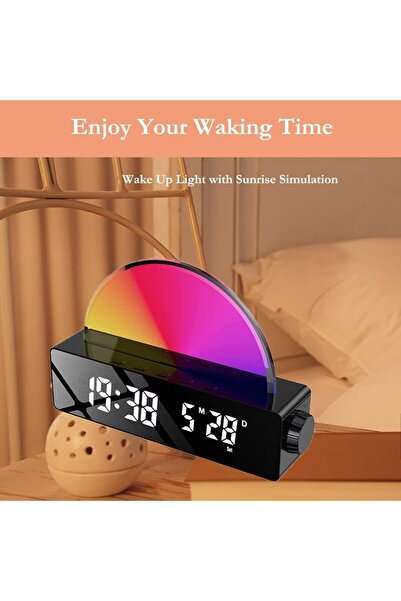 Elioure Renkli LED Masa Saati ve Termometre, Gün Doğumu Teması ile şık tasarım