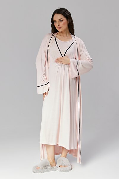 Nisy Collection Σετ νυχτικών εγκυμοσύνης με ροζ λεπτομέρειες, διπλό στήθος κα...
