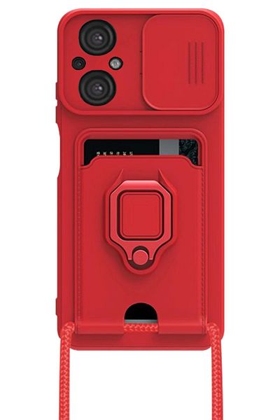 CepteToptan حافظة هاتف Xiaomi Poco M5 Zuma من السيليكون مع حلقة لبطاقة العمل - أحمر - MKİ9563-5965