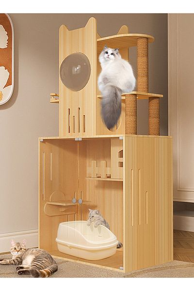 KidLe Solid Wood Cat Cabinet Multi-layer Cat Toys Wooden Cat House