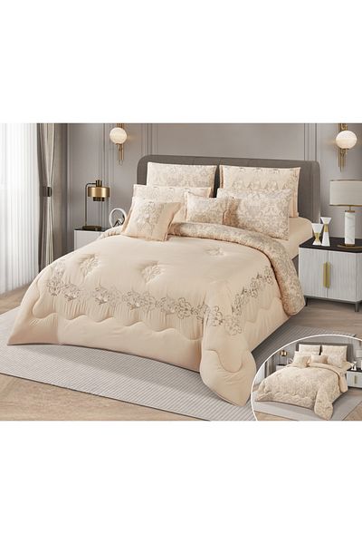 HOURS Horse Macrofiber Comforter Set, 4 Pieces, Double-Sided, Embroidered with a Classy Pattern, Cornelia-007