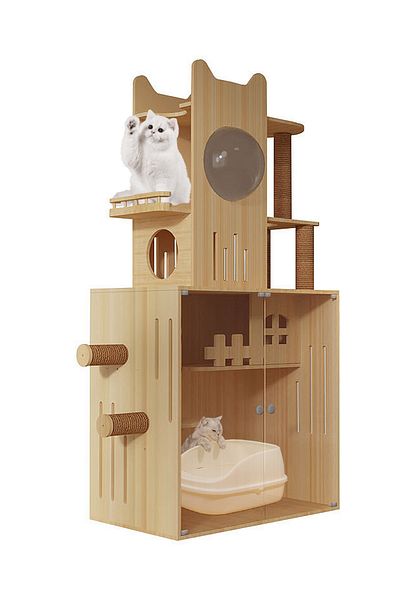 KidLe Solid Wood Cat Cabinet Multi-layer Cat Toys Wooden Cat House