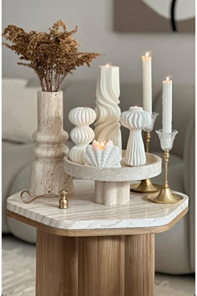 SCA CANDLE Dekoratif Mum Deniz Kabuğu+Dalga +üçlü Daire +Çizgili Şamdan Mum t...