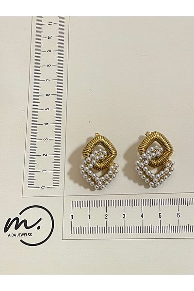 Rupen Kraft 316 L Surgical Steel Pearl Design Steel Gold Earrings
