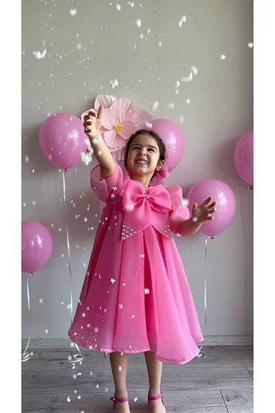 Sare Çocuk Giyim Princess Candy Pink Παιδικό Φόρεμα Χορού για Κορίτσια, Φόρεμα Βραδινό Φόρεμα Με Φιόγκο + Πόρπη