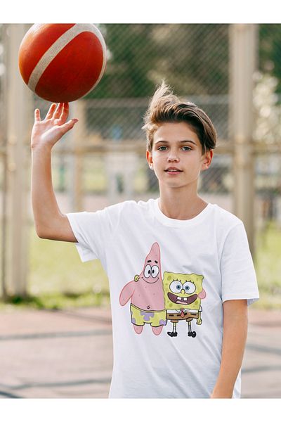 SEVBANO Tricou unisex pentru copii cu desene animate Spongebob și Patrick (vârsta 1-12)