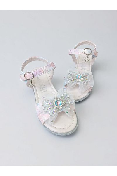 PATİK BEBE Girl's White Color Padded Sole Figured Stylish Evening Dress Sandals