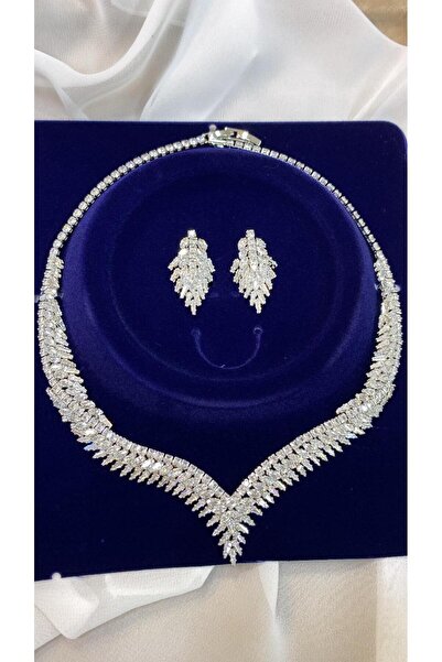 Azra Accessories Zirkon Taşlı Takı Seti Kolye Küpe