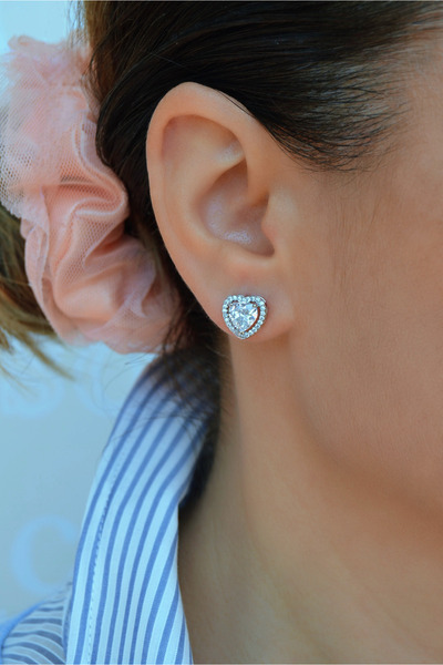 Mu Minamu Zirkon Taşlı Kalp Küpe Kalp Model Küpe