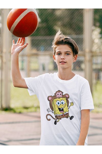 SEVBANO Tricou unisex pentru copii cu desene animate cu imprimeu Sweet SpongeBob (vârsta 1-12)