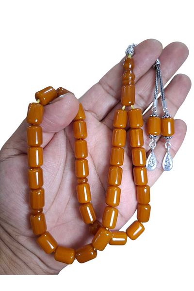 Cekke Tesbih Vertical Vein Tightening Amber 9*13 mm 5.5 Gr Silver Tassel Daily Prayer Beads