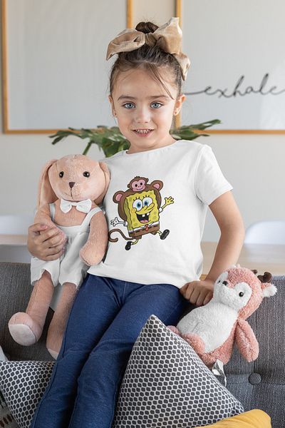 SEVBANO Tricou unisex pentru copii cu desene animate cu imprimeu Sweet SpongeBob (vârsta 1-12)