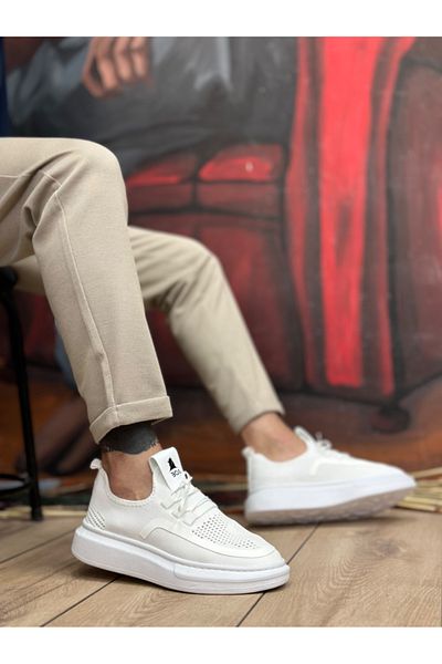 pabucmarketi Lace Detailed Knitwear Men's Sports Shoes White (White Sole)