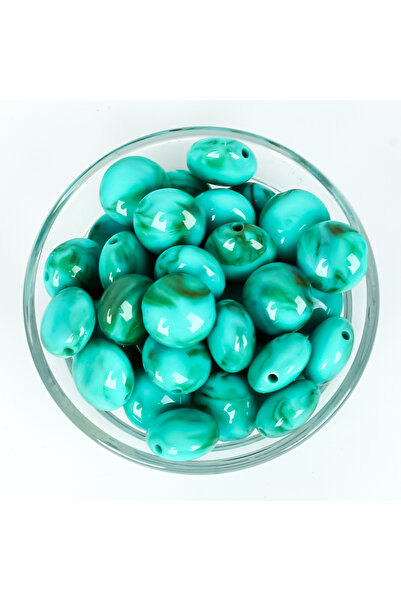 yfhobi 25 gram - 10x17 mm Firuze Desen Basık Küre Plastik Boncuk (25 gram - 1...