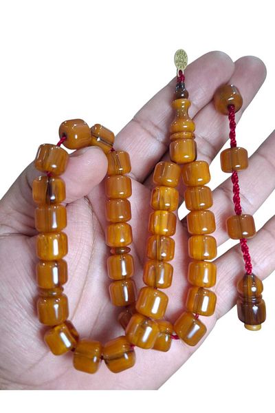 Cekke Tesbih Vertical Vein Stick Squeeze Amber 10*11 mm Cekke Tesbih Daily Prayer Beads with Imazal