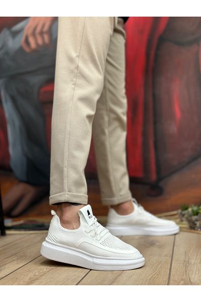 pabucmarketi Lace Detailed Knitwear Men's Sports Shoes White (White Sole)