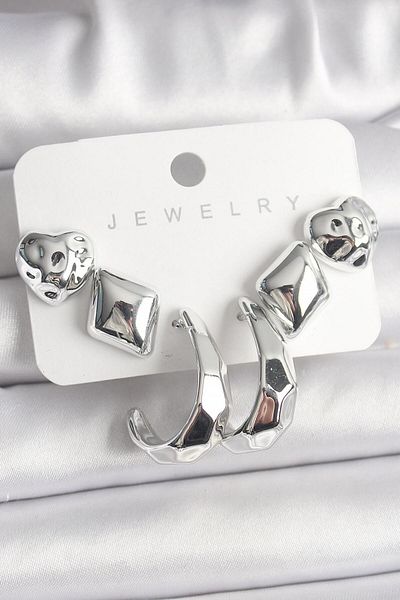 AfraBeauty Silver Heart Hoop Figure Ccb Plastic Women's Earring Set