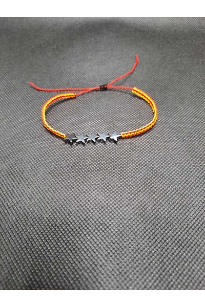 AKSESUARIM 5 Star Fan Macrame Bracelet - Hematite Natural Stone, Adjustable Unisex Design