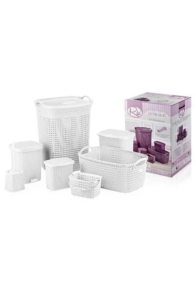 PARAMORE Rio 7-Piece Plastic Bathroom Set Mesh Patterned Dowry Set White